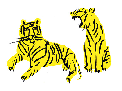 Tigers animals childrens drawing illustration ink nature painting tigers