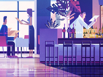 Washington Post bar character digital illustration interior people reflection restaurant textured