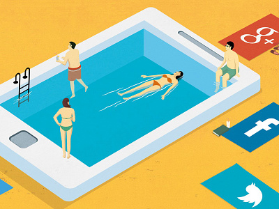 Mr Porter conceptual digital illustration people phone social media swim technology