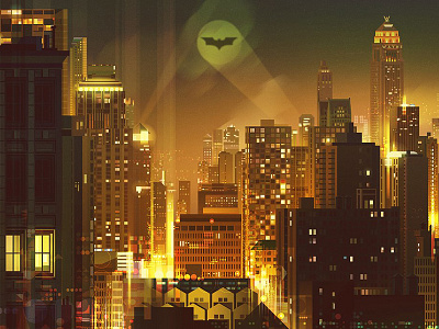 Gotham City batman buildings character city cityscape digital fantasy illustration light night