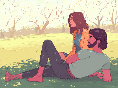 Coming Home characters couple date digital editorial illustration narrative park sunny