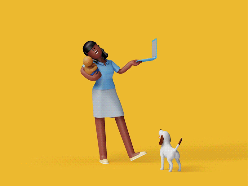 Work-Life Balance 3d animation baby cgi character dog gif humorous illustration woman