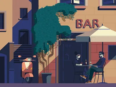 Rome bar character digital illustration italy travel vector vespa