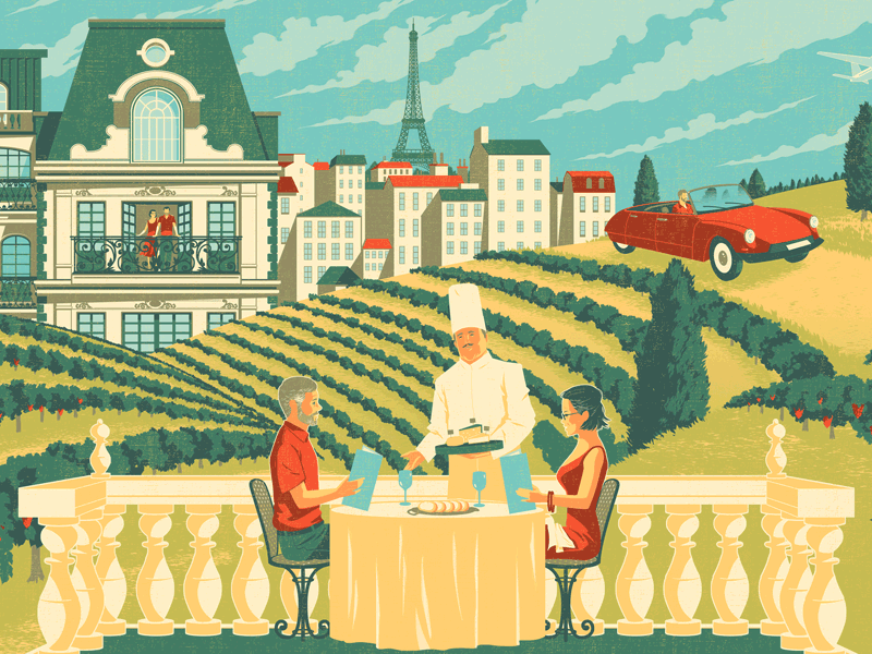 France car digital france illustration landscape paris restaurant travel