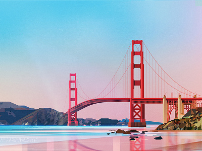 Golden Gate Bridge architecture bridge digital illustration landscape reflection river travel