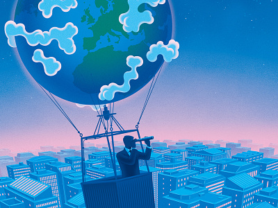 Crossing Borders buildings cityscape conceptual cover digital editorial globe illustration magazine sky