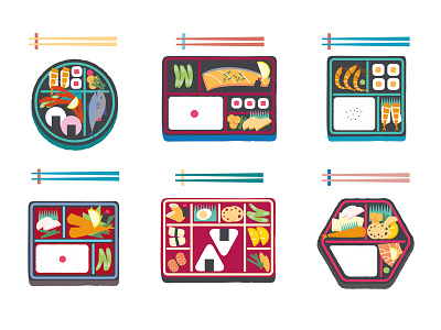 Bento colourful digital food graphic illustration japan vector