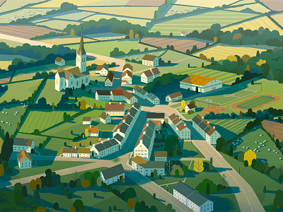 Welsh Town advertising agriculture buildings countryside digital painting illustration landscape village wales