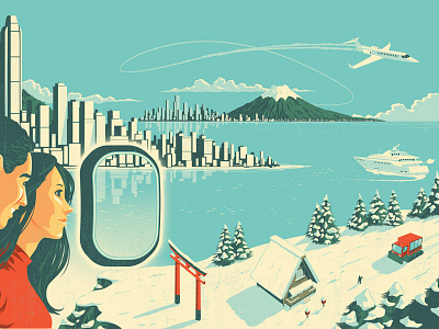 Continuum asia illustration landscape people plane portrait snow travel