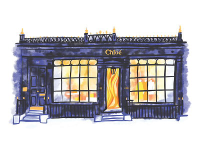 Chloé building digital illustration london shop watercolour