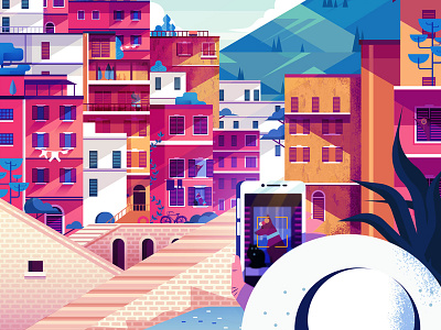 Snapshot of Italy buildings colourful digital dog graphic holiday illustration summer travel