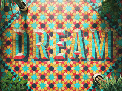 Dream 3d cgi digital holiday illustration interior lettering mosaic tiles travel type typography