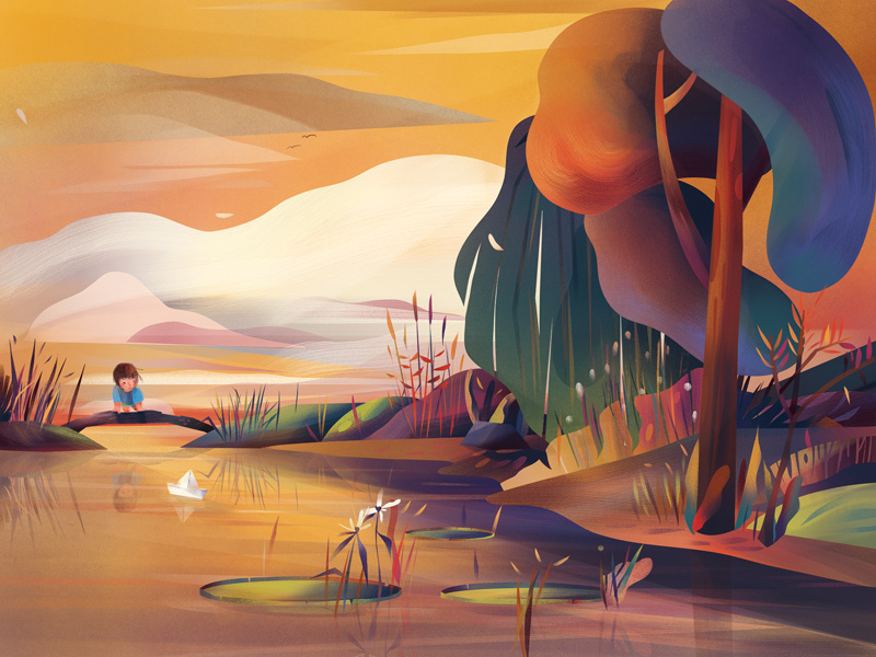 Pay Me In Light autumn colour texture child reflection landscape illustration digital