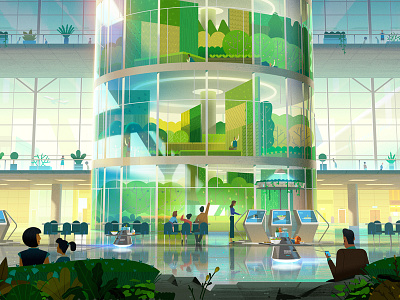 Future of Travel airport architecture digital futuristic green illustration nature people technology travel