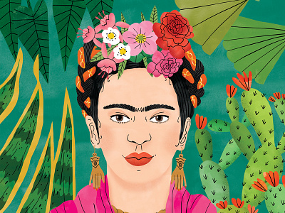 Frida Kahlo colourful cover digital editorial floral illustration magazine nature portrait watercolour