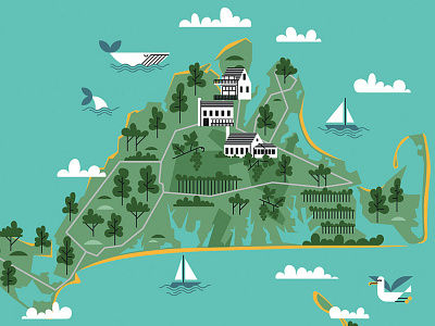 Martha's Vineyard digital editorial folioart illustration island johndevolle map sea vector