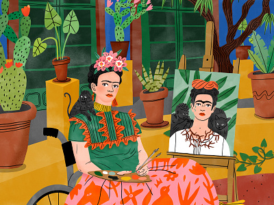 Frida Kahlo book botanical character childrens digital editorial folioart illustration painting plants portrait publishing