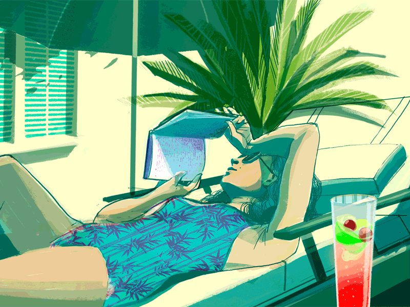 Summer Reading alexgreen book digital editorial folioart gif illustration reading summer tropical