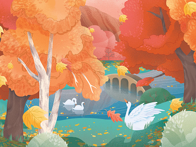 Autumn autumn digital environment folioart illustration landscape mai nature swan weitong