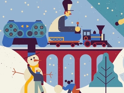Google Express characters children davey digital festive folioart illustration owen snow winter