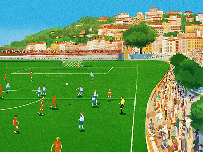 Football Pitch digital folioart football hifumiyo illustration landscape retro sport sunny