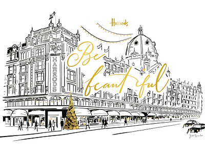 Harrods architecture christmas elegant folioart harrods illustration jason brooks line london typography