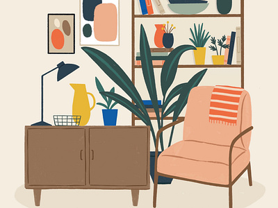 Home amelia flower digital folioart furniture home illustration interior plants scene