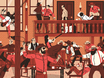 Bar Brawl character cowboy digital folioart humour illustration michael parkin retro scene