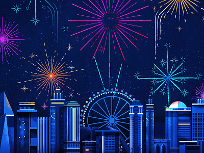 Fireworks cityscape digital editorial fireworks folioart illustration london maite franchi new year urban