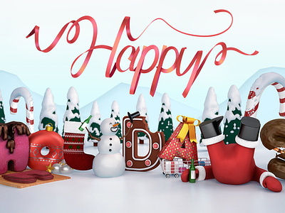 Happy Holidays 3d cgi christmas digital folioart holidays illustration jean-pierre le roux typogaphy winter