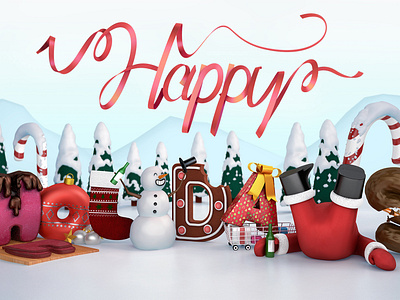 Happy Holidays 3d cgi christmas digital folioart holidays illustration jean pierre le roux typogaphy winter