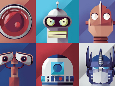 Robots characters digital fictional folioart graphic illustration jia yi liu robot