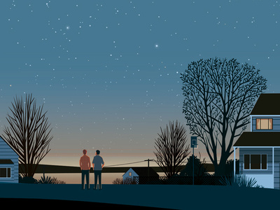 Neighbours digital editorial folioart house illustration landscape night people stephan schmitz