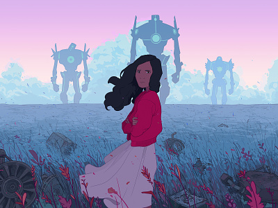 Beyond character digital folioart girl illustration landscape narrative ricardo bessa robots