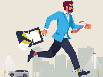 Running Late agent character city digital editorial folioart illustration man peter greenwood vector