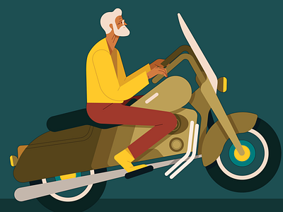 Retirement age character digital folioart illustration kiki ljung motorbike retired vector