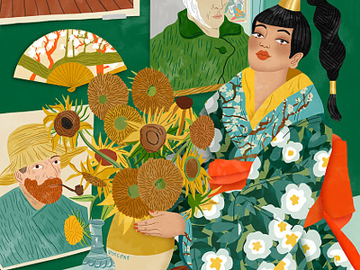 Van Gogh bodil jane digital floral folioart illustration pattern portrait sunflowers van gogh