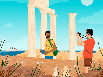Mykonos character digital folioart greece holiday illustration michael parkin summer tourist travel