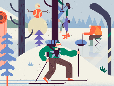 Winter Sports characters digital folioart google illustration landscape owen davey ski snow sport winter