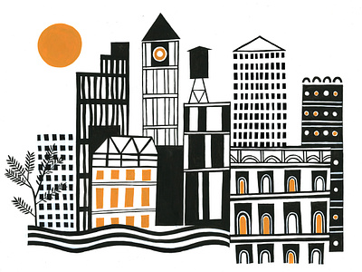 Cityscape city digital editorial folioart illustration line monochrome new york sam kalda urban