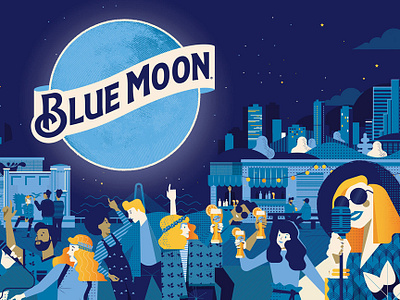 Blue Moon advertising beer character city digital folioart illustration maite franchi mural music urban