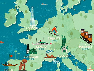 Europe digital editorial europe folioart holiday illustration map michael parkin travel