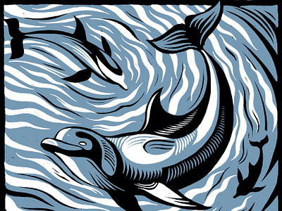 Dolphins animal digital dolphin folioart illustration linocut nick hayes ocean