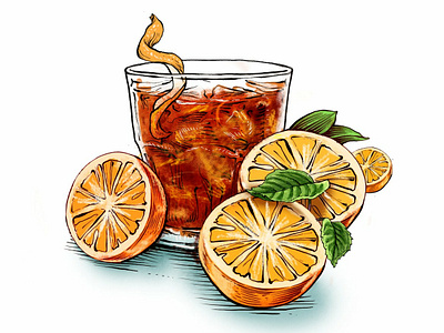 Negroni cocktail drawn drink folioart friyay fruit illustration ink julian de narvaez line