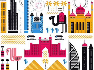 Dubai architecture digital folioart graphic icons illustration sally caulwell travel vector