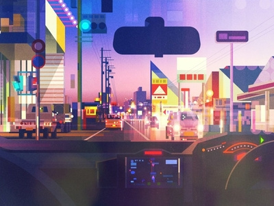 Matsumoto car colour digital folioart graphic illustration james gilleard lights travel urban