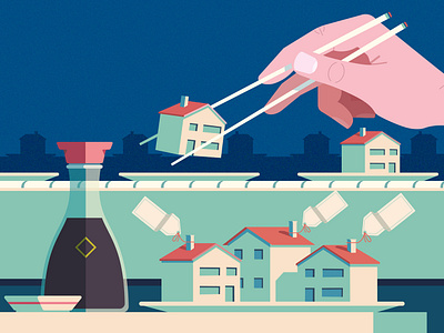 Housing conceptual digital editorial folioart housing illustration peter greenwood sushi vector