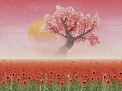Daybreak blossom digital floral folioart illustration landscape nature texture tree weitong mai