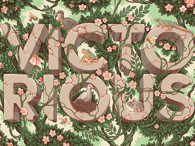 Victorious animals digital drawn editorial foliage folioart illustration muti typography wildlife
