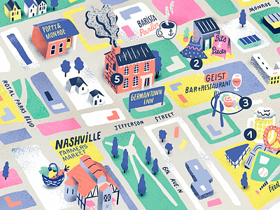 Nashville antoine corbineau colourful digital editorial folioart food illustration map texture